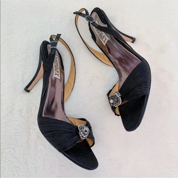 Badgley Mischka Black Jeweled Open Toe Formal Slingback Sandals - Picture 6 of 8